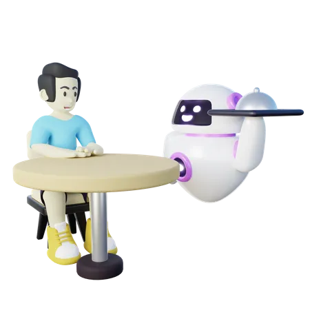 Ilustracao 3 D Do Robo AI Servindo Humanos 3D Icon