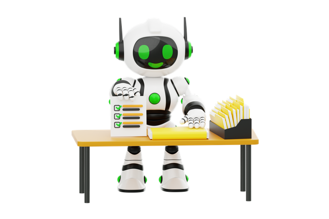 Ai Robot Sorting Documents On Desk  3D Icon