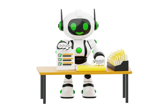 Ai Robot Sorting Documents On Desk  3D Icon