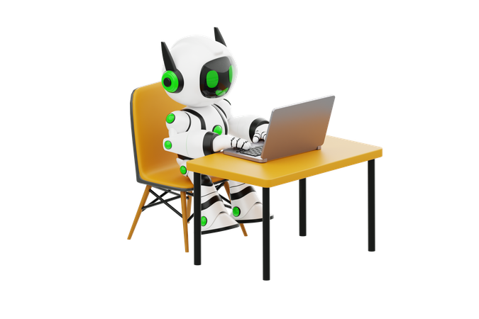 Ai Robot Working On Laptop  3D Icon