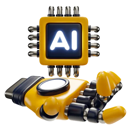 3 D Icon Illustration Of AI Robotic Hand And Chip 3D Icon