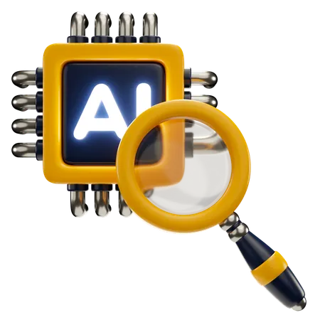 3 D Icon Illustration Of AI Magnifying Glass With Chip 3D Icon