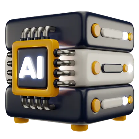 3 D Icon Illustration Of AI Server With Chip 3D Icon