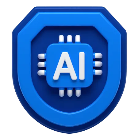 3 D Icon Of A Shield With A Ai Chip Attached On It 3D Icon