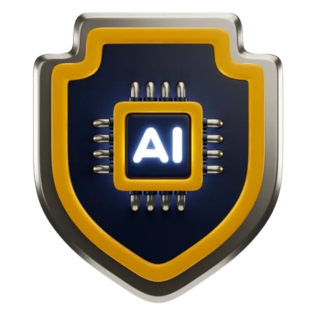 3 D Icon Illustration Of AI Shield With Chip 3D Icon