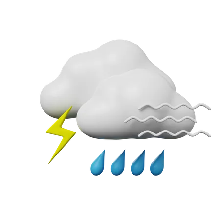 3 D Illustration Of Simple Icon Weather Concept Rain With Thunder And Windy 3D Illustration