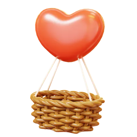 Cute Cartoon 3 D Hot Air Balloons In A Heart Shape Floating It The Sky Happy Valentines Day Anniversary Wedding Love Concept 3D Icon