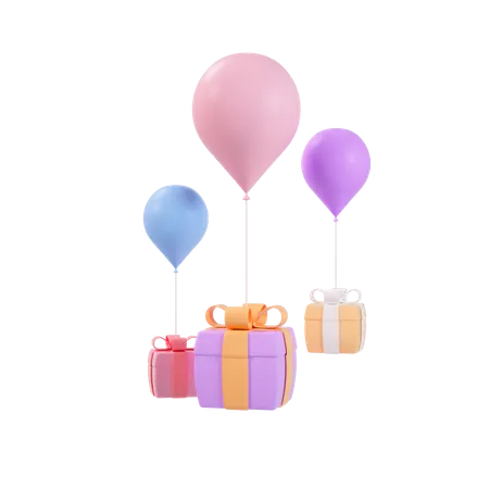 Balloon Gift Box 3D Illustration