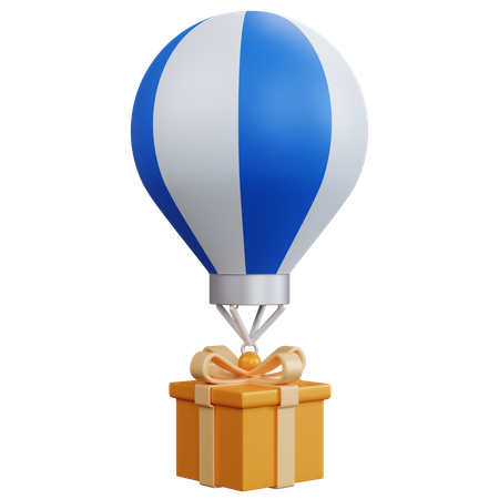 Air Balloon With Gift Box  3D Icon