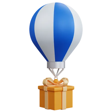 Air Balloon With Gift Box  3D Icon