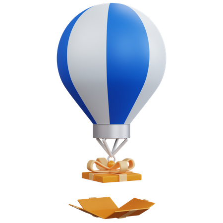 Air Balloon With Open Gift Box  3D Icon