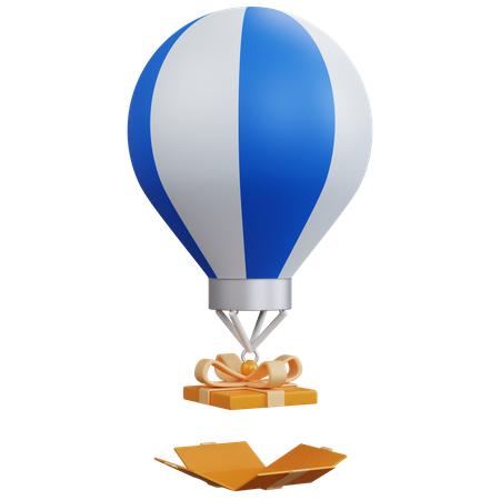 Air Balloon With Open Gift Box 3D Icon