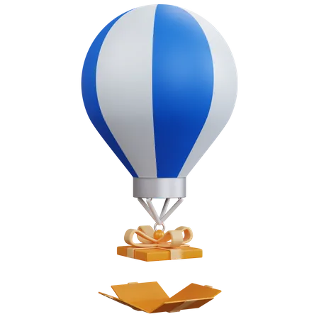 Air Balloon With Open Gift Box  3D Icon