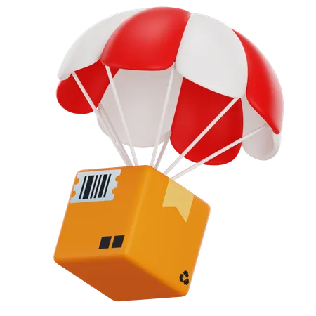 Parcel Box Or Cardboard Box Floats In The Air With A Flying Parachute Fast Delivery Concept Parcel Airdrop Order From Online Store Cargo Shipment Service 3 D Logistics And Delivery Concept 3D Icon