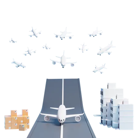 3 D Airplanes Traffic Waiting For Landing Concept Icon 3 D Airplanes Landing Concept Icon 3D Icon