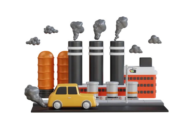 Air Pollution From Industrial Fumes And Vehicles Cities Road Smog Factories And Industrial Smoke 3 D Illustration 3D Illustration