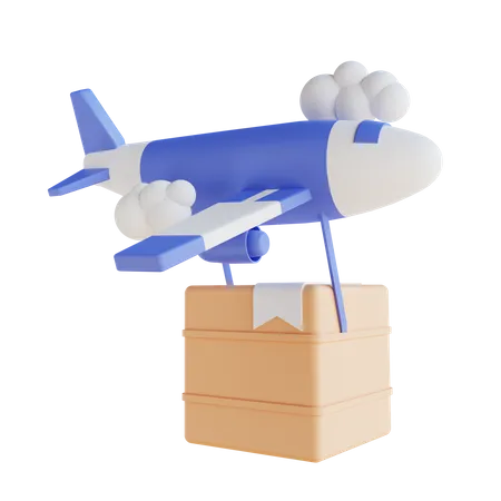 3 D Illustration Parcel Delivery By Plane 3D Icon