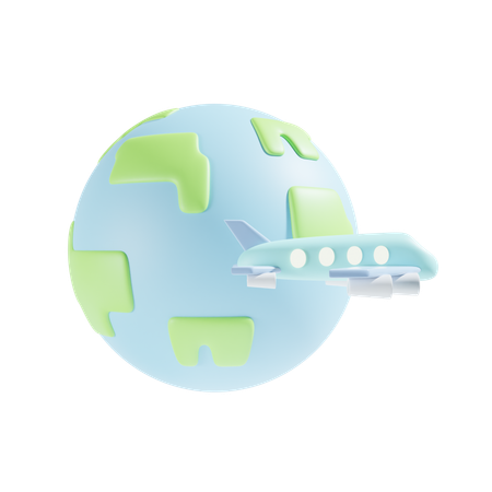 Airplane And World  3D Icon