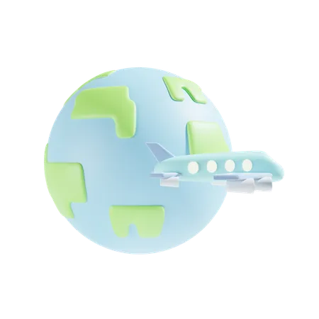 Airplane And World 3 D Illustration 3D Icon