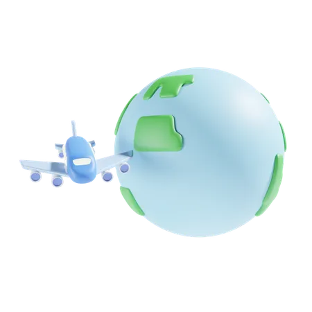 Airplane And World  3D Icon