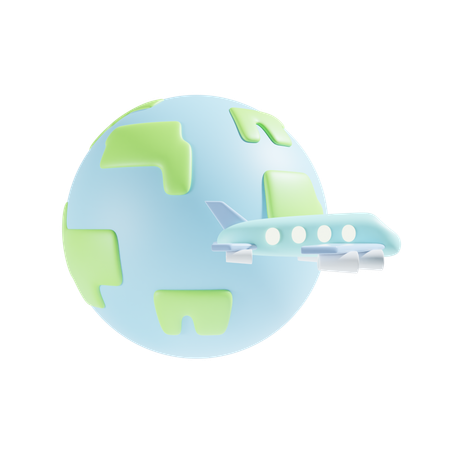 Airplane And World  3D Icon