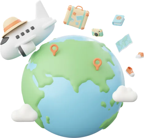 Airplane Flying Around The Globe  3D Icon