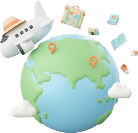 Airplane Flying Around The Globe  3D Icon