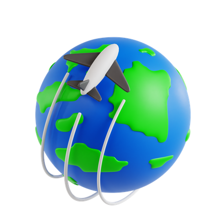 Airplane Flying Around The Globe  3D Icon