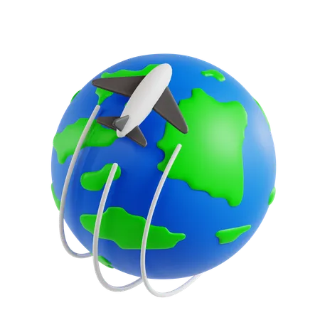 Airplane Flying Around The Globe  3D Icon