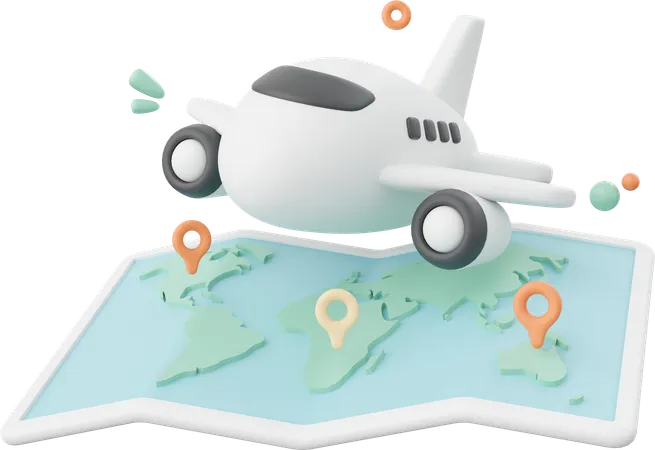 3 D Illustration Of Airplane Flying Over A Map 3D Icon