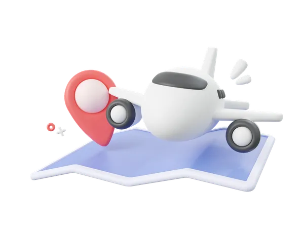 3 D Cartoon Design Illustration Of Airplane With Pins On Map 3D Icon
