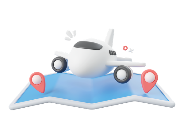 Airplane With Pins On Map  3D Icon