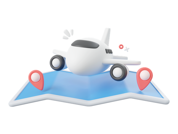 Airplane With Pins On Map  3D Icon