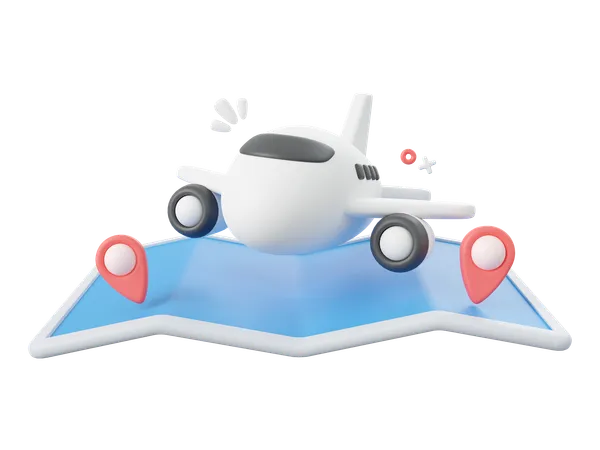 Airplane With Pins On Map  3D Icon