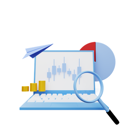 Analyse von Candlestick-Aktiencharts  3D Illustration