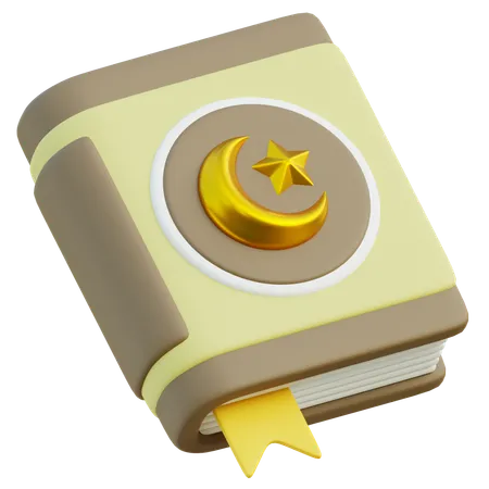 3 D Render Of A Quran Book With Crescent Moon And Star Symbol 3D Icon