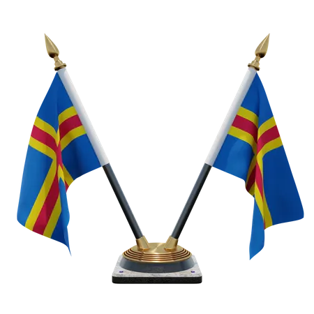 Aland Double (V) Desk Flag Stand  3D Icon