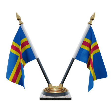 Aland Double (V) Desk Flag Stand  3D Icon