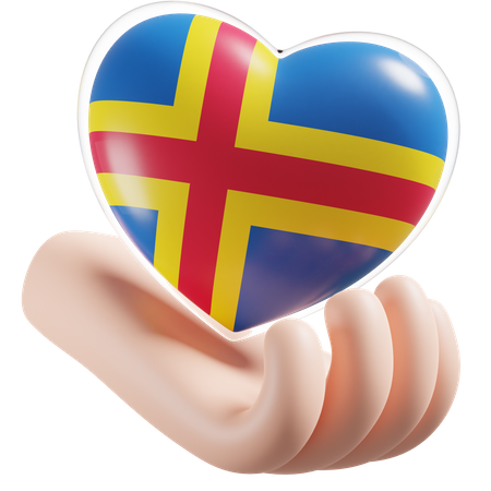 Aland Flag Heart Hand Care 3D Icon