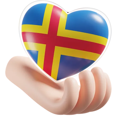 Aland Flag Heart Hand Care  3D Icon