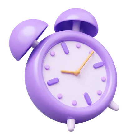 3 D Alarm Clock Icon Purple Vintage Clock With Twin Bell At 10 10 Floating Isolated On Transparent Time Management Time Keeping Concept Cartoon Icon Minimal Smooth 3 D Rendering 3D Icon