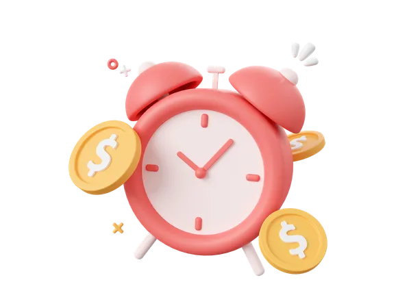 3 D Cartoon Design Illustration Of Alarm Clock With Dollar Coin Investment And Savings Concept 3D Icon