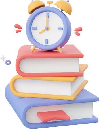 Alarm Clock With Books 3 D Illustration Elements Of School Supplies 3D Icon