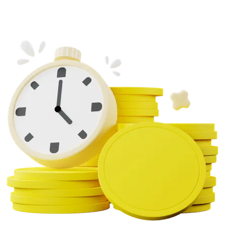 3 D Illustration Of Stack Of Coins With Alarm Clock 3D Icon