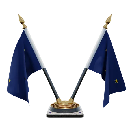 Alaska Double Desk Flag Stand  3D Illustration