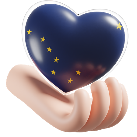 Alaska Flag Heart Hand Care 3D Icon