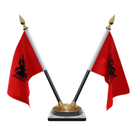 Albania Double (V) Desk Flag Stand 3D Icon