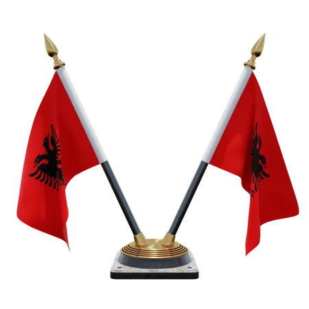 Albania Double Desk Flag Stand 3D Illustration