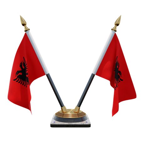 Albania Double (V) Desk Flag Stand  3D Icon