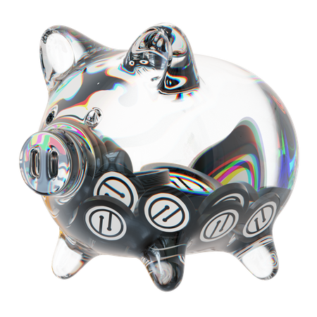 Mob Clear Glass Piggy Bank con pilas decrecientes de criptomonedas  3D Icon